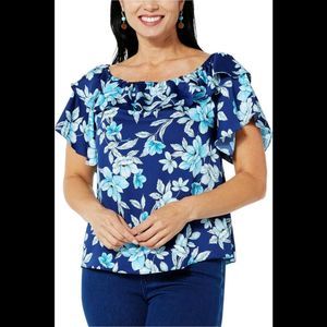 C Wonder by Christian Siriano Off-Shoulder Flounce Blouse Blueprint - Regular